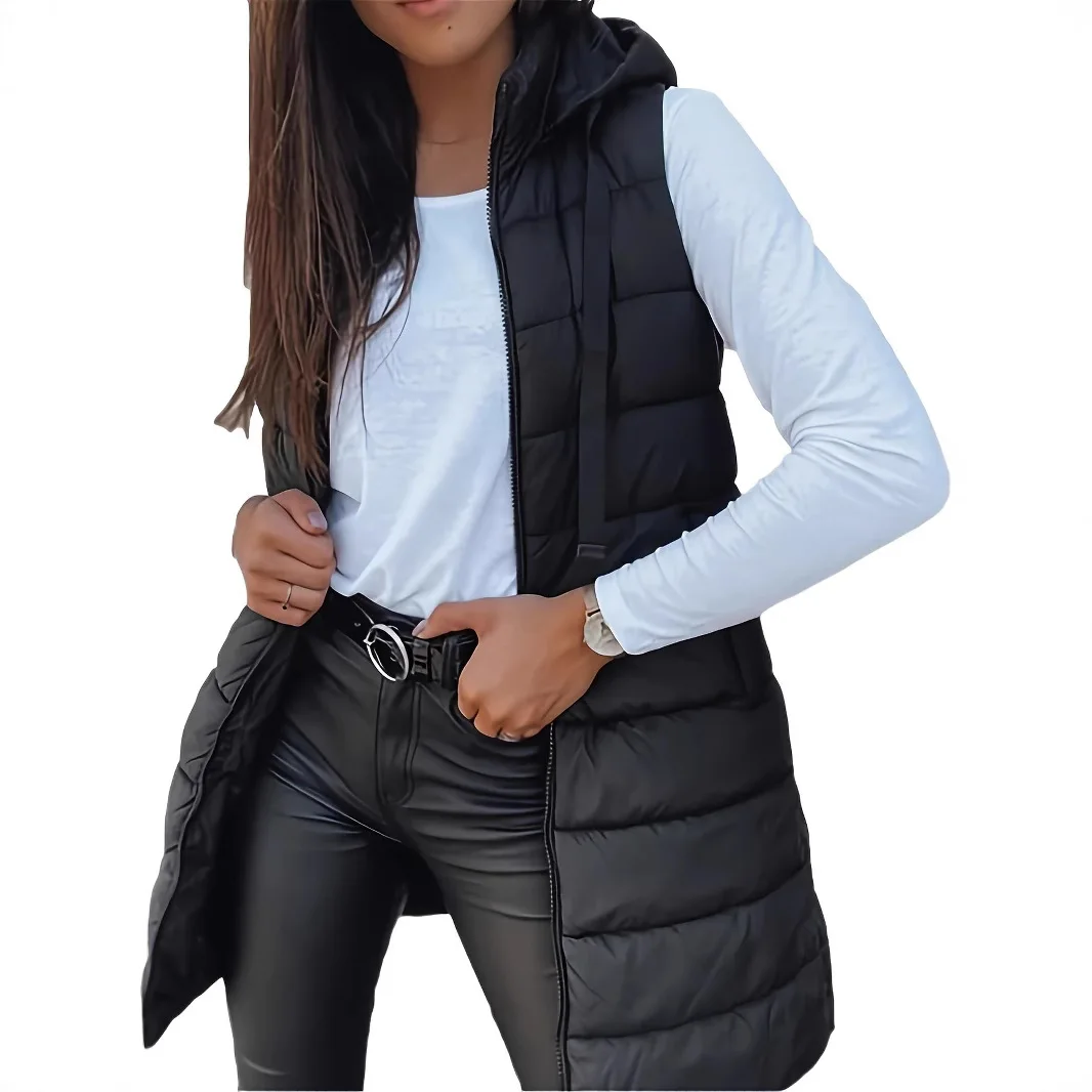 Women Autumn Winter Cotton Long Sleeve Warm Parka Vest