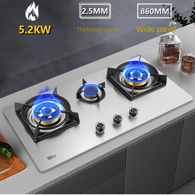 Mifu Gas Cooker Stainless Steel 3 Eyes Cooktop Stove Fierce Fire