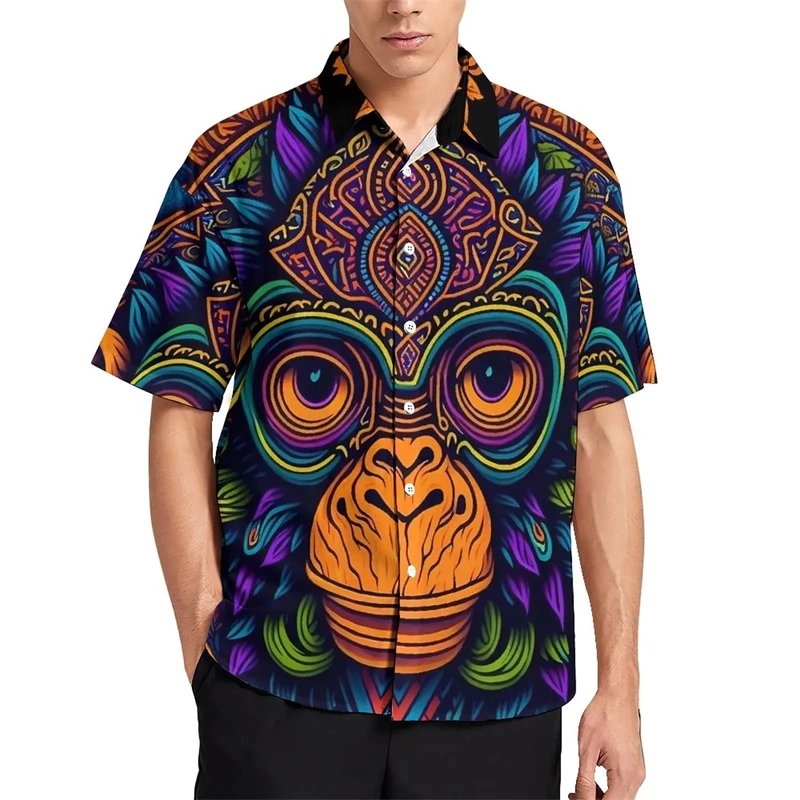 

Hip Hop Personalized Monkey 3D Print Shirts For Men Clothes Funny Animal Graphic Male Blouses Hawaiian Casual Beach Shirts Tops