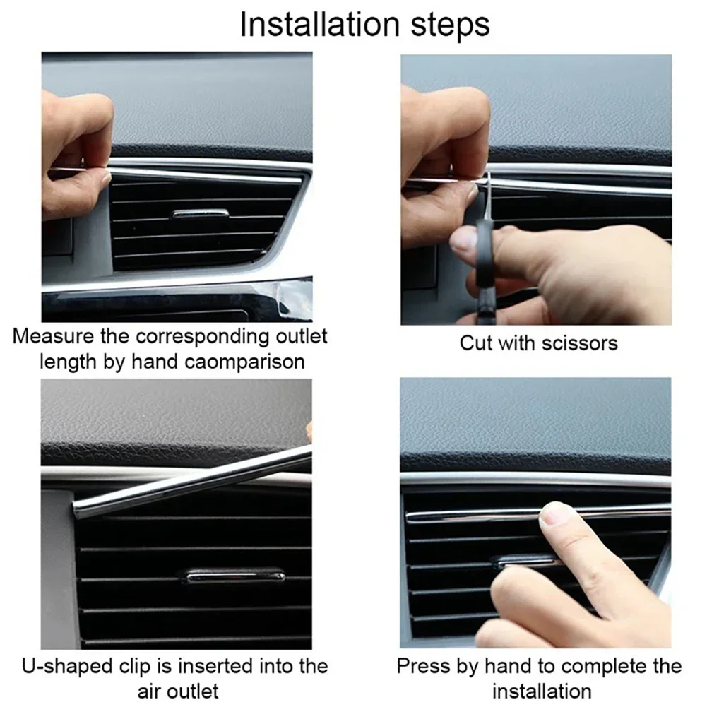 10Pcs/set 20cm Universal Car Air Conditioner Outlet Decorative U Shape Moulding Trim Strips Decor Car Styling Accessories