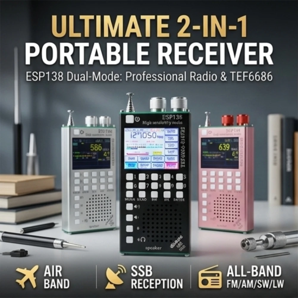 2-in-1 휴대용 라디오 ESP138 SI4732 TEF6686 풀 밴드 수신기 FM AM SSB 항공 밴드 블루투스 DSP 포켓 라디오 (야외용)