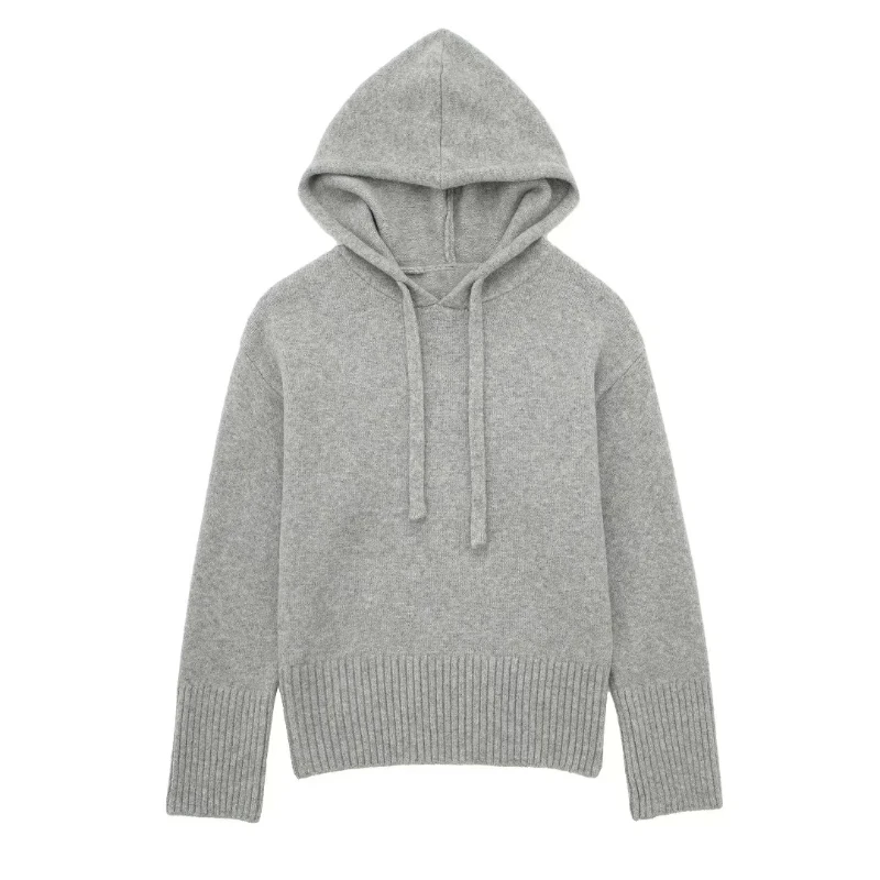 

Autumn Women's New Casual And Versatile Gray Hooded Long-sleeved Sweatshirt, Loose Casual Knitted Sweatshirt's