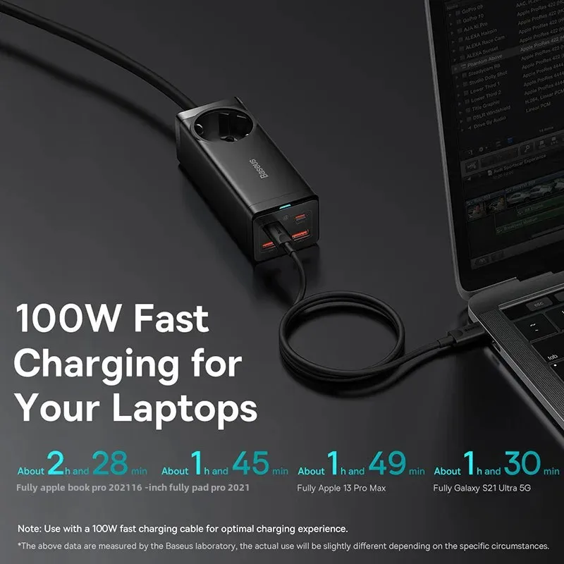Power Strip Baseus 100W GaN Desktop Charger Fast Charging Station 4000W AC Outlet For Laptop Tablet iPhone 16 15 Xiaomi Samsung