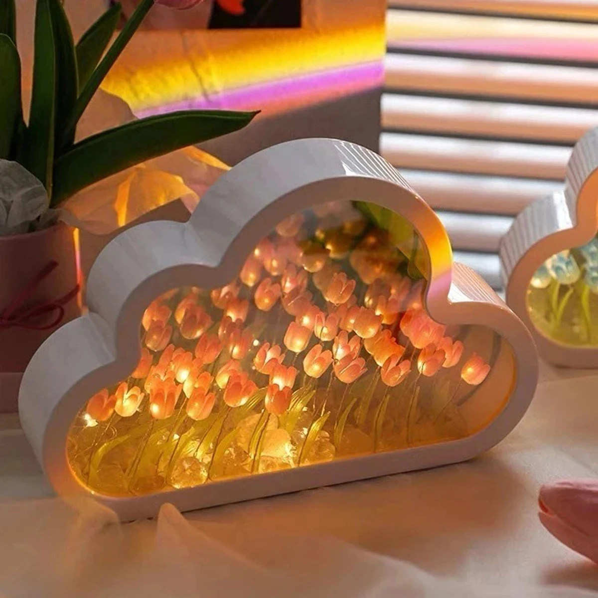 Creative Clouds Tulip Lamps LED Night Light Mirror Table Lamps DIY Bedroom Ornaments Decoration Mirror Table Lights Gifts 6