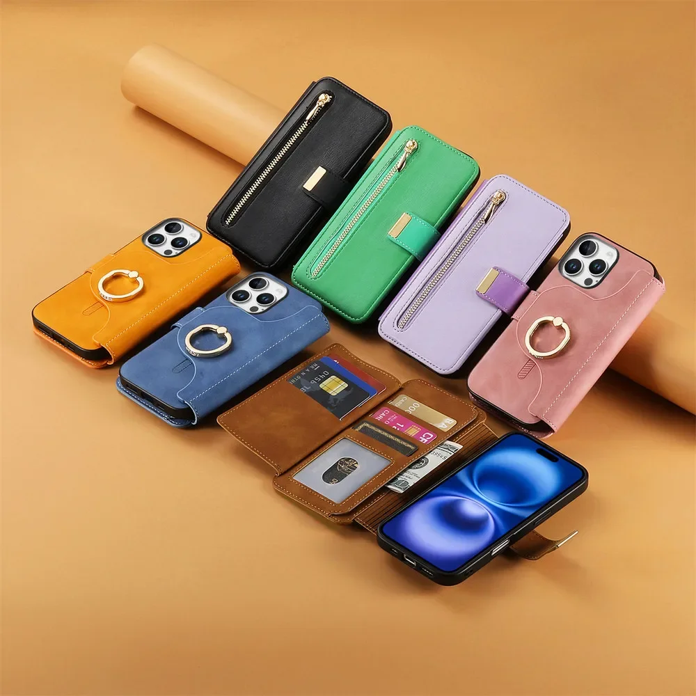 Premium 2-in-1 Detachable Leather Zipper Wallet Phone Case