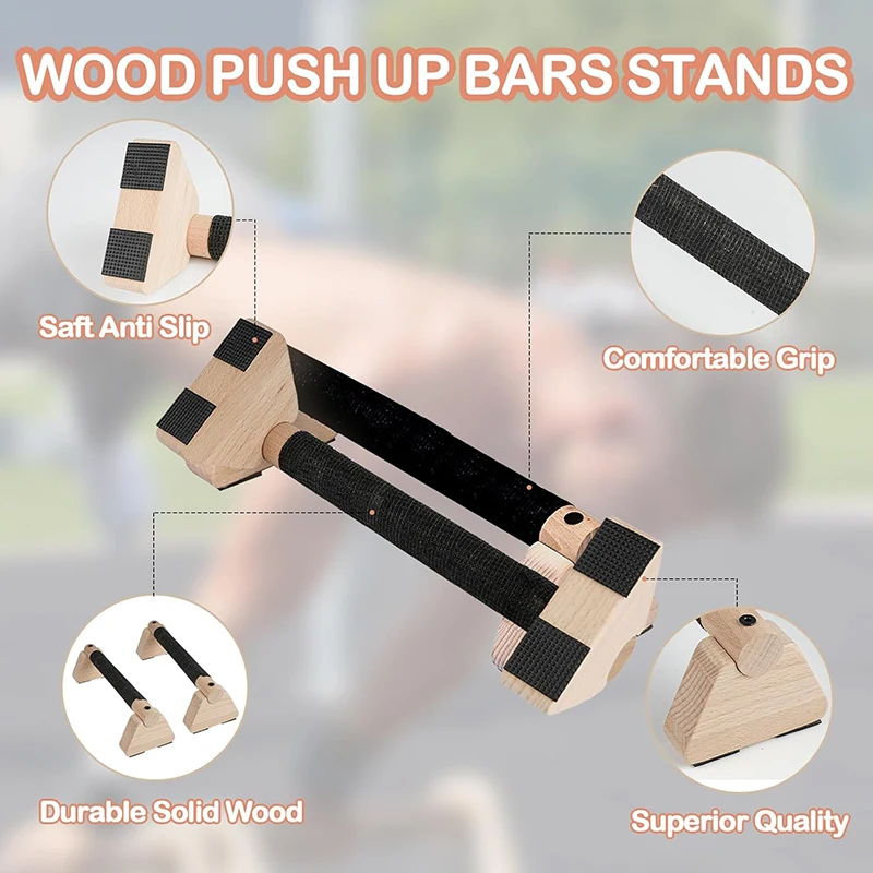 Wooden Push Up Stand with 5 Resistance Bands Men's and Women's Aerobic Exercise Strength Training Home Fitness Equipment