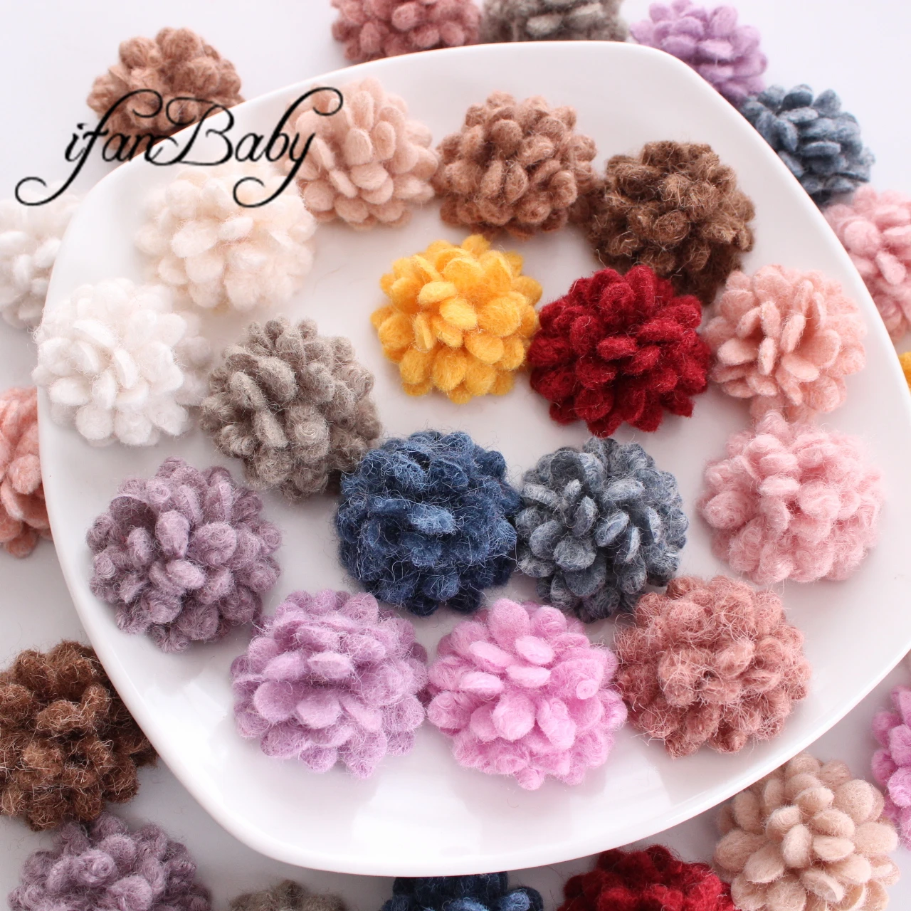3,8 cm Ball Filz Wolle Haar Blumen weiche koreanische Gänseblümchen Blume DIY handgemachte Haarschmuck Stoff Blumen