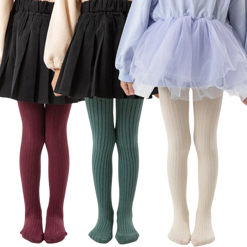 

2023 Fashion Fall Autumn Kids 1-7 Years 4 Sizes 7 Colors Baby Girl's Cotton Wide Ribbed Warm Tights Solid Color 1-3/3-4/4-5/6-7Y