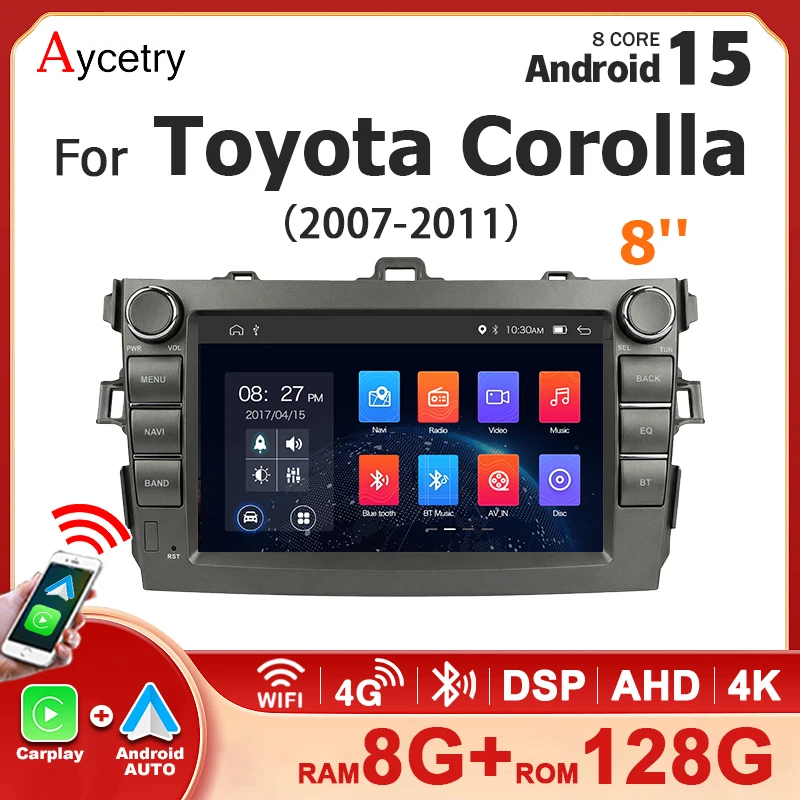 Android 15 Wireless Carplay Android Auto Car Radio For Toyota Auris Corolla 2006-2012 2din autoradio stereo Multimedia player BT