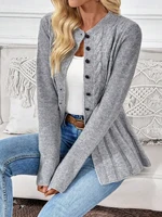 Women's simple solid color long sleeved cardigan knitted sweater for autumn and winter - Image 3