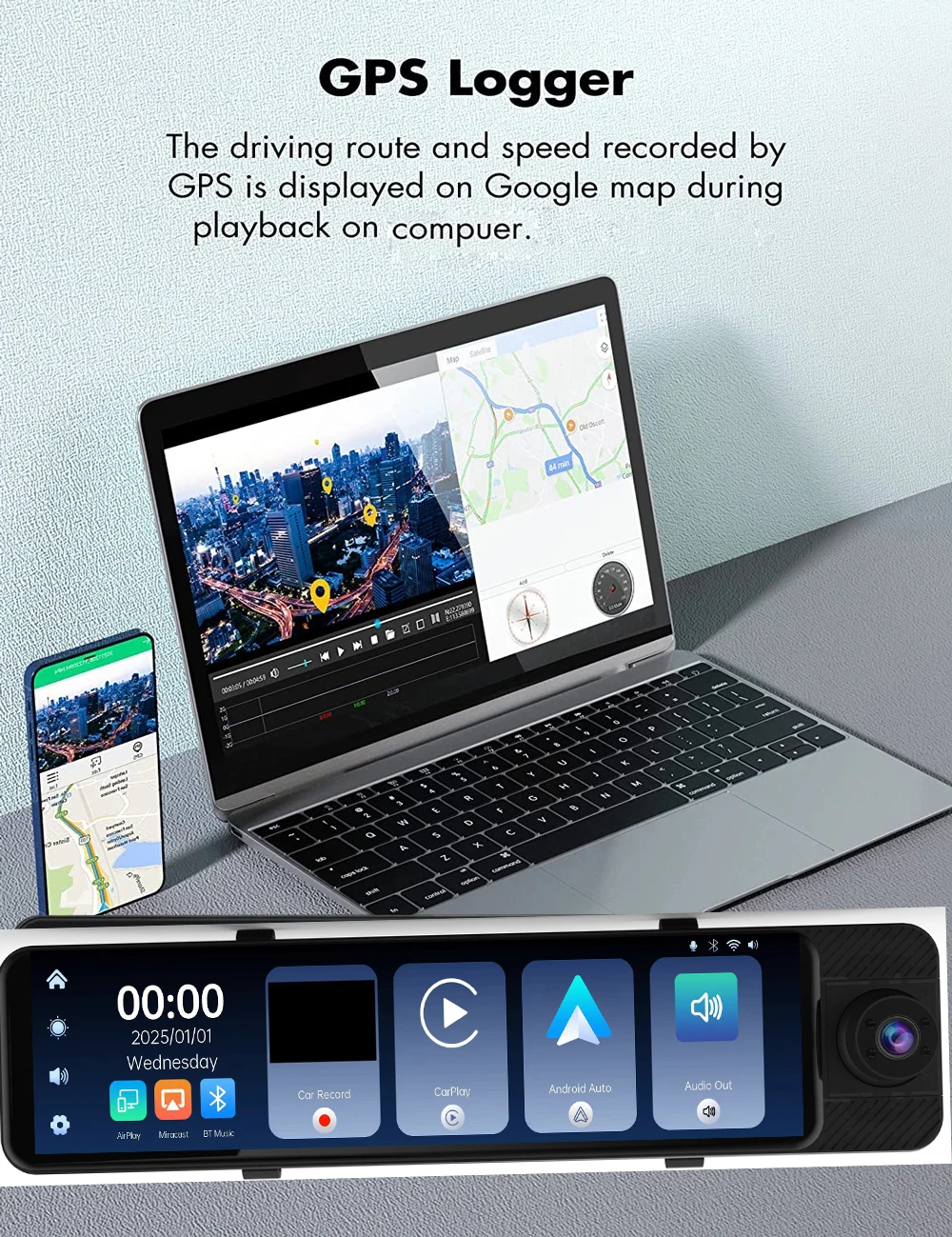 Description Picture 6 of item3 Camera Dash Cam 4K Car DVR Front Inside Rear 1080P GPS Tracking Night Vision Video Registrator Dashcam Parking