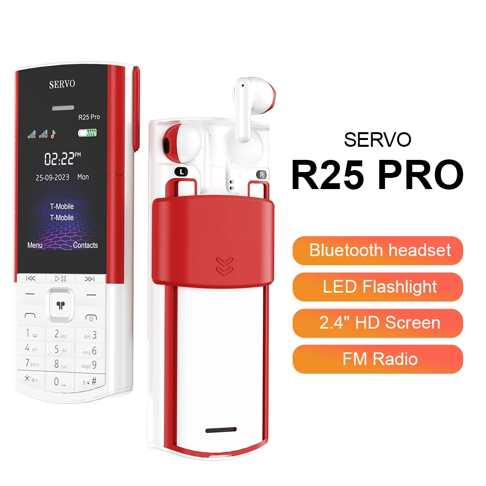 

SERVO R25 PRO Originality Mobile Phone Dual SIM 2GGSM TWS Super Sound Blacklist Bluetooth Dial Speed Dial Auto Call Record Torch