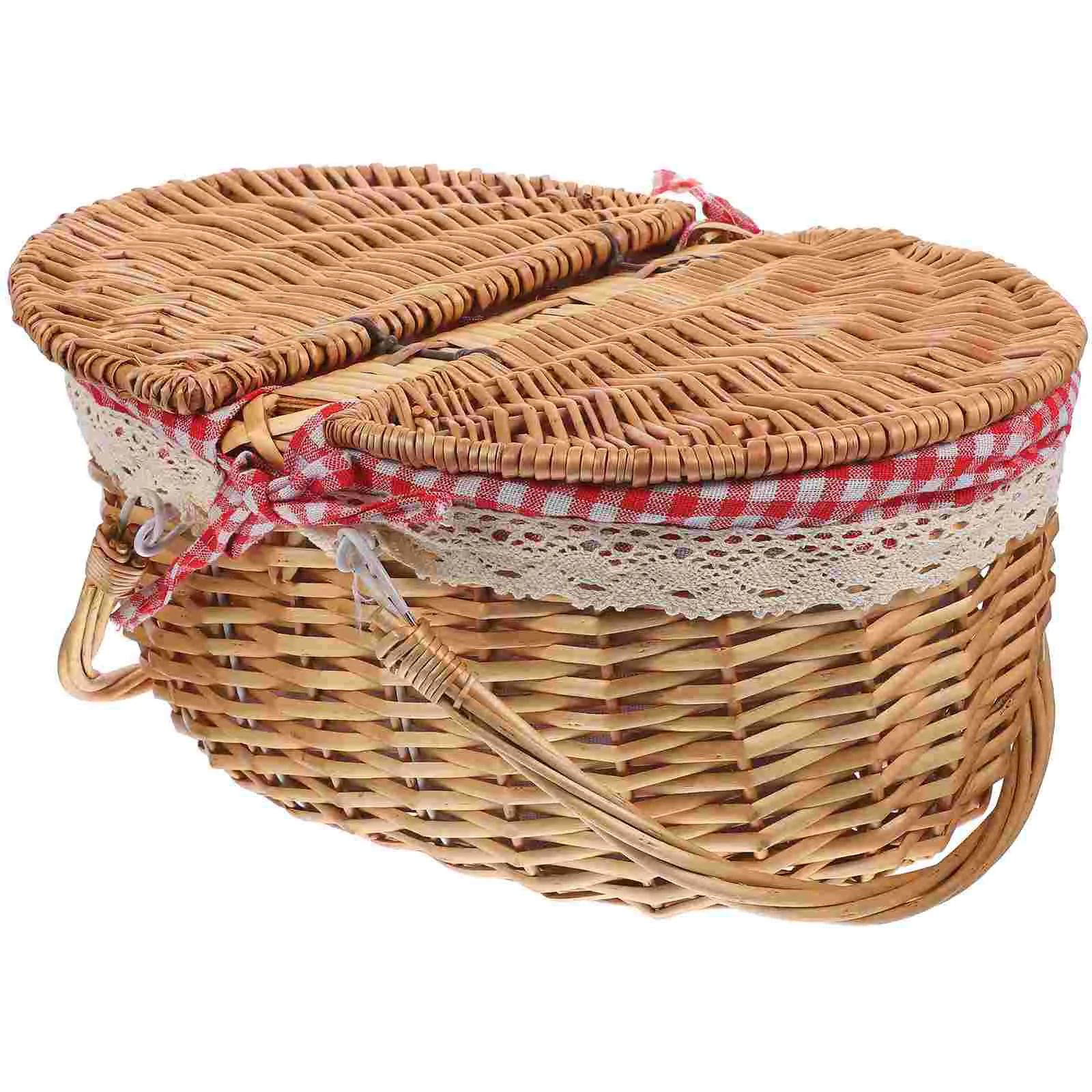 Wicker Basket with Handles Cute Baskets for Gifts Picnic Lid Woven 3