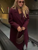 HH femmes mode bordeaux manteau Double boutonnage à manches longues revers mélanges veste automne hiver haute rue vêtements d'extérieur 3