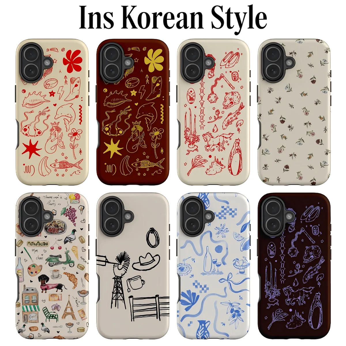 Elegant Retro Korean Art Phone Case - Luxury Double-Layer Cover