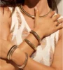 Gold Bangles for Women Chunky Stretch Bangles Bracelets Set 18K Gold Plated Stainless Steel Bracelets Flexible Wide Wristband 5