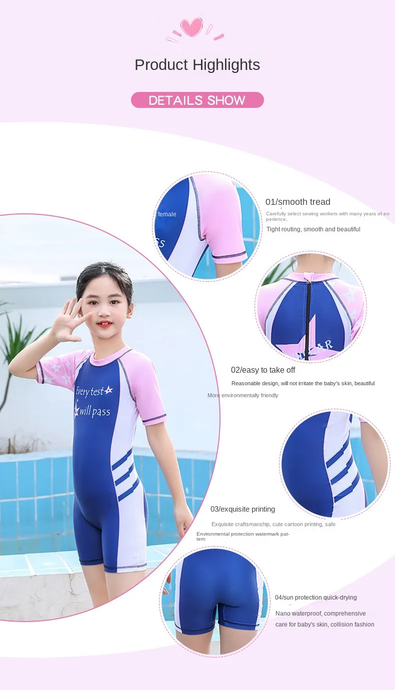 Maillot De Bain Une Pièce Fille 5-14 Ans Séchage Rapide - Motif Requin Dauphin, Protection Solaire, Bretelles Larges, Confort Été Plage Piscine