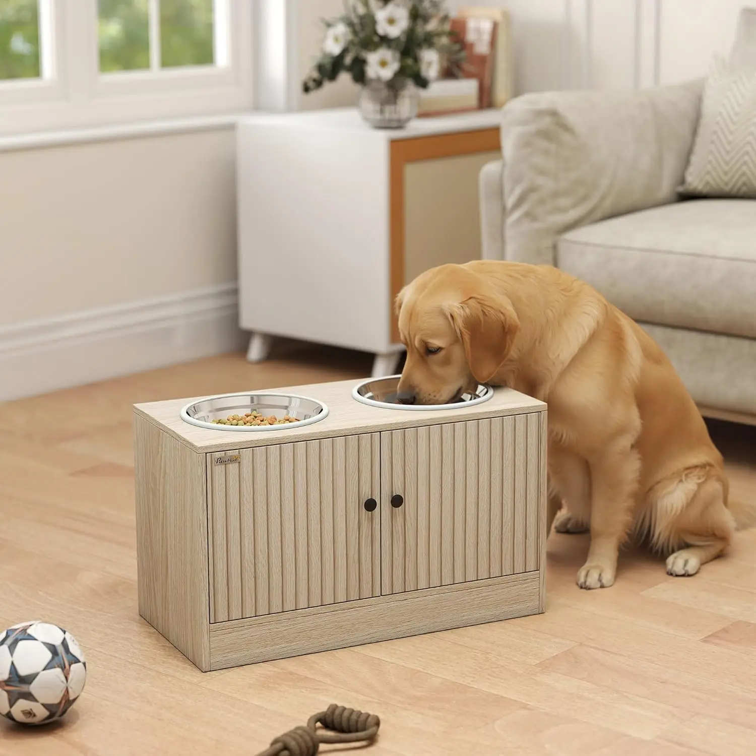 Elevated dog bowls with storage cabinet and non-slip stand - image 2