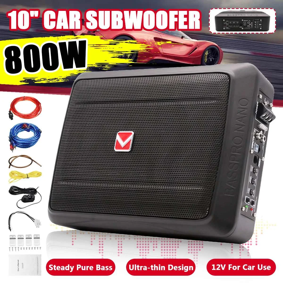 400W/800W 8/10/15 Inch Ultra thin Subwoofer Car Active Subwoofer Audio Speaker Bass Amplifier Auto Surround Sound Audio