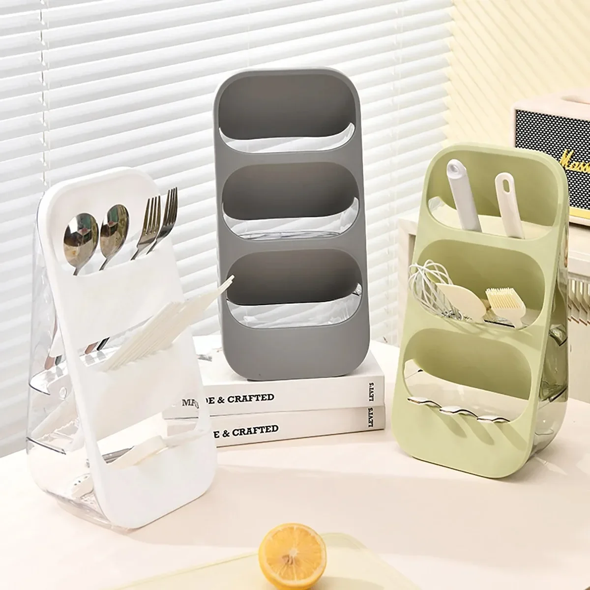 Household Multi-layer Chopstick and Spoon Storage Rack Kitchen Dust-proof Rack Three-compartment Cosmetic and Tool Storage Box