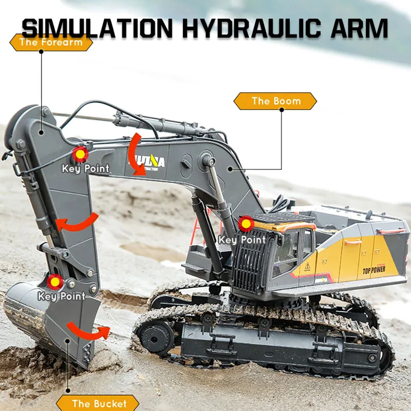 HUINA 1592 1/14 RC Excavator Truck Alloy 2.4G 22CH Radio Controlled Car  Engineering Vehicle Model Electric Car Kid Toys for Boys