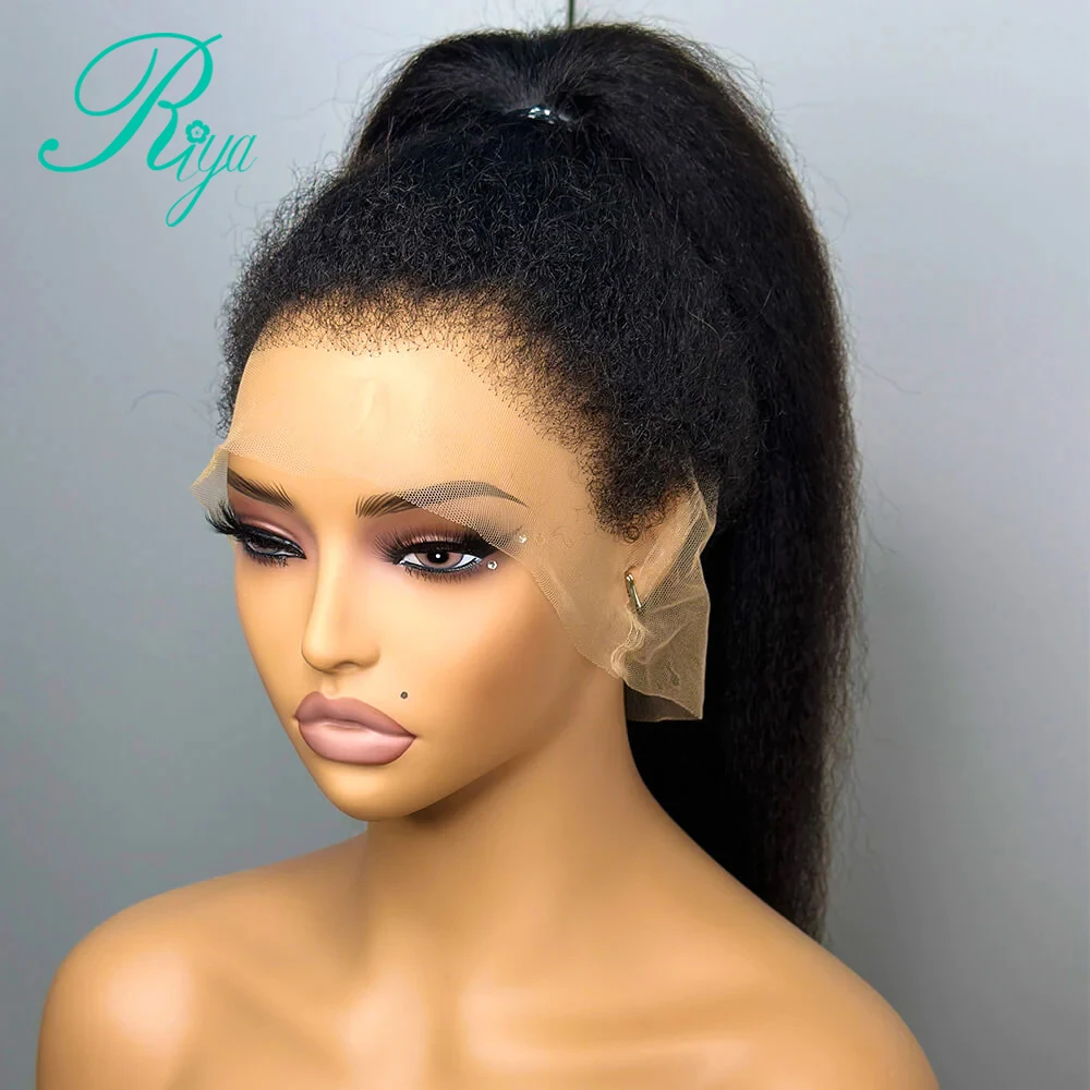 Kinky Straight 360 Full Lace Wig Human Hair Remy Pre Plucked Wigs For Black Women 13x6 Lace Wig 250% Density