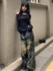 Y2K High Street Ripped Tassel Washed Baggy Jeans Woman Retro Street Hip-hop Loose Old Fashion Casual High Waist Wide Leg Jeans 3