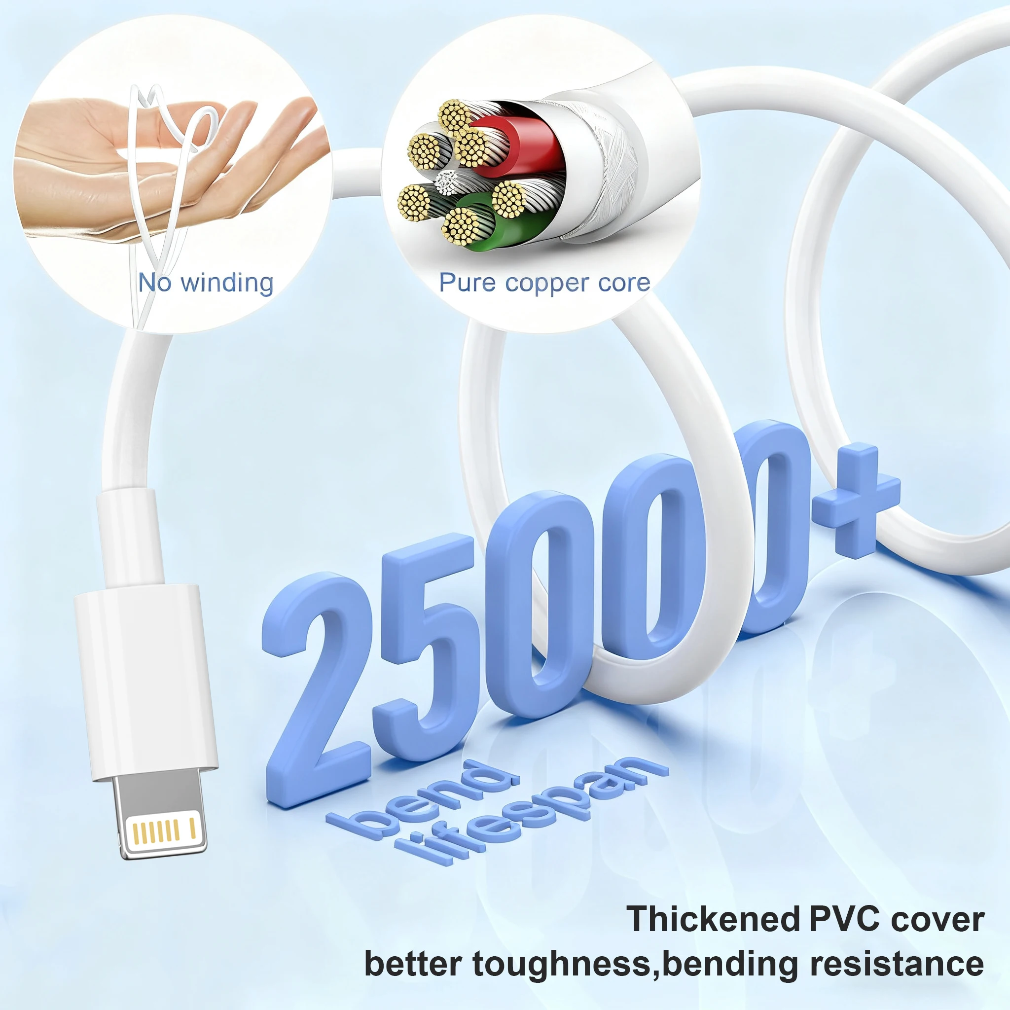 5 Pack USB to Lightning Charging Cables - Super Fast Charge, Data Transfer, Multiple Length Options