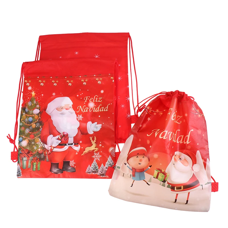 

Christmas Santa Claus Drawstring Bags Kid Favors Non-Woven Fabric Backpack Birthday Event Party Supplies Travel Storage Package