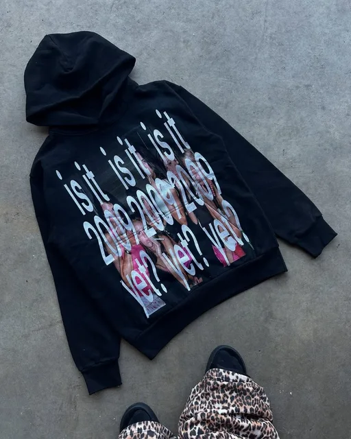 Y2k streetwear trend letter cartoon pattern print oversized hoodie women's fashionable Harajuku loose and versatile hoodie 1