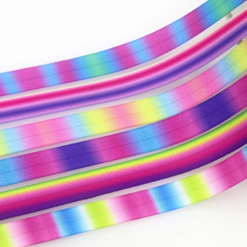 

DUWES 5/8 дюйма, 50 ярдов, градиентные цвета, Печатный Эластичный складной элемент, аксессуары для рукоделия, шитья «сделай сам» D2090