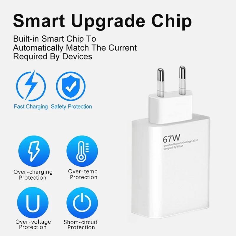 6A 67W Fast Wall Charger For Xiaomi 10 11 12 Lite 13 14 15 Redmi Note 11T 12T 13 Pro POCO Turbo Charge Type-C USB Charging Cable