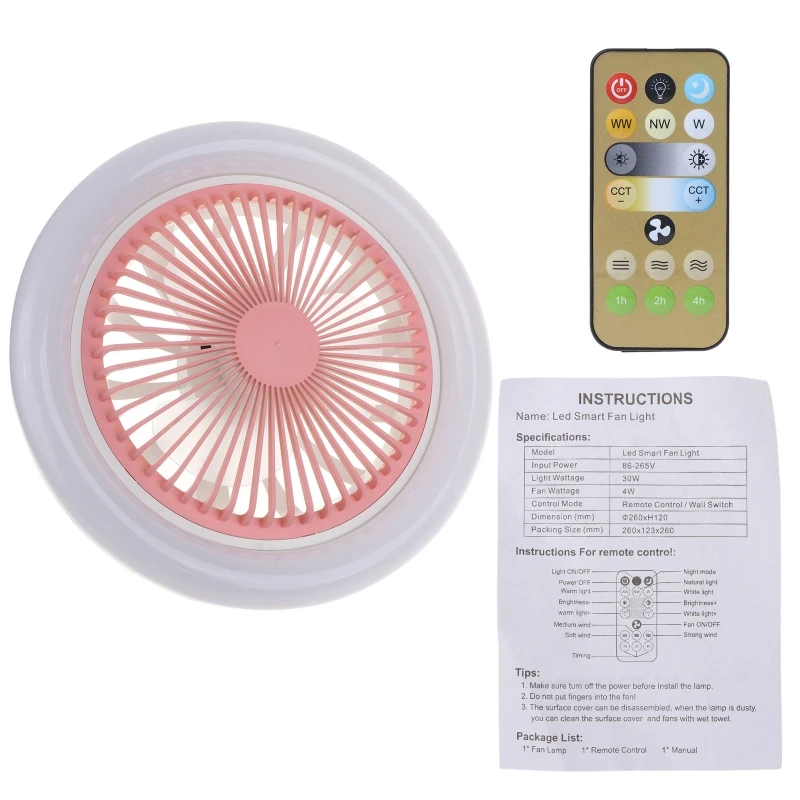 

2-in-1 Fan E27 LED Light with B22 to E27 Converter 30W 3-color Light Adjustable Ceiling Fan for Home Bedroom Dropship