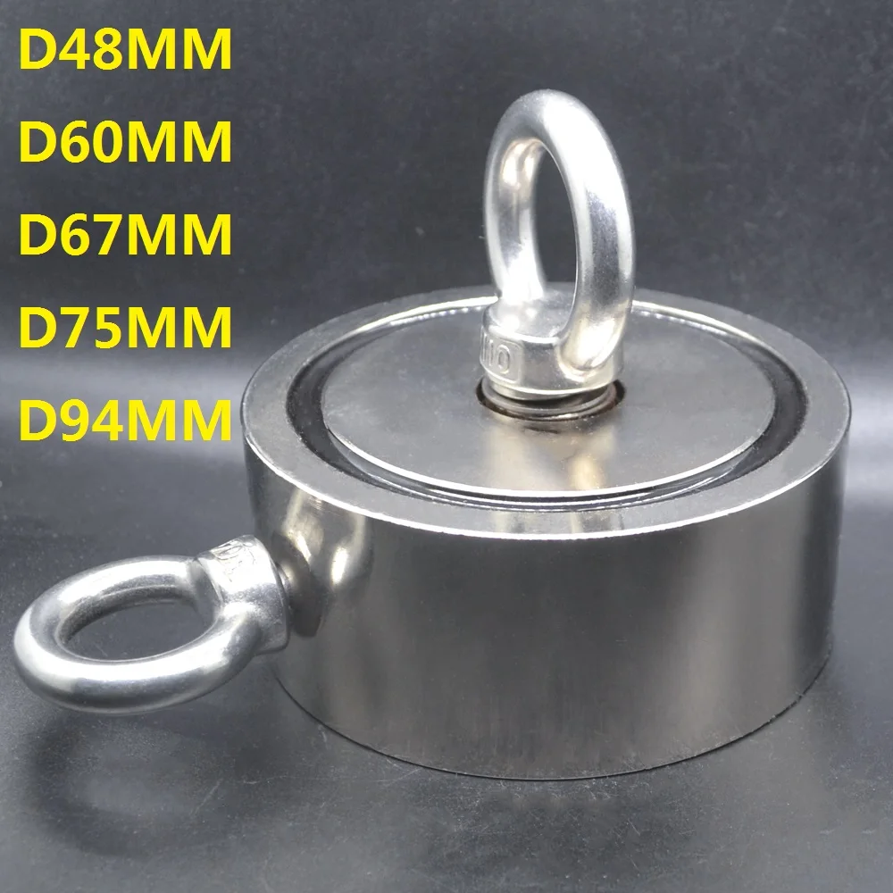 D48mm D60mm D75mmD94mm Double Sided Powerful Neodymium Magnet Salvage River Fishing Magnets Ring Hook Double Ring Fishing Search