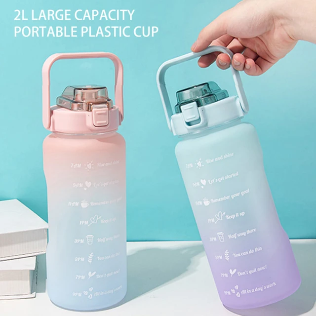 2l Large Capacity Water Bottle Straw High Temperature Bap Free Plastic Water  Cup With Time Scale Motivational Outdoor Sports - Water Bottles - AliExpress