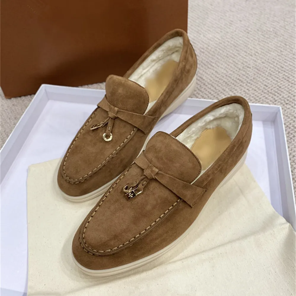 

Genuine leather 2022 new wool women's shoes Flat Lefu shoes Soft soled bean shoes Slip on lazy casual single shoes