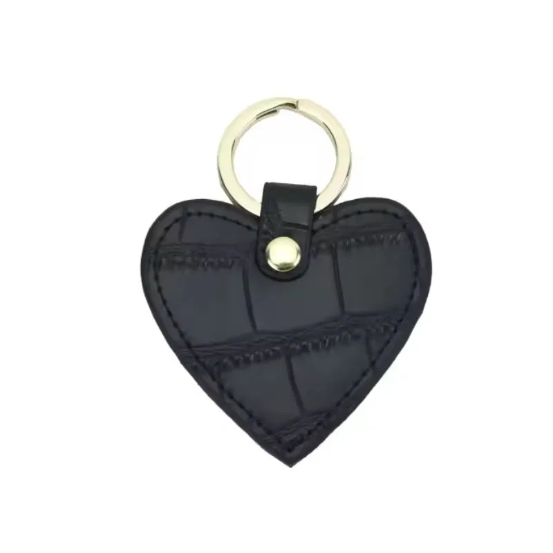 Wholesale free custom initial keychain metal ring embossed croco pattern genuine leather heart car leather keychains 6