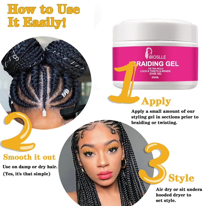 BIOSLLE No Flaking Extra Hold Hair Braiding Styling Twist Loc Braid Gel  with Magnetic Holder Wristband - AliExpress