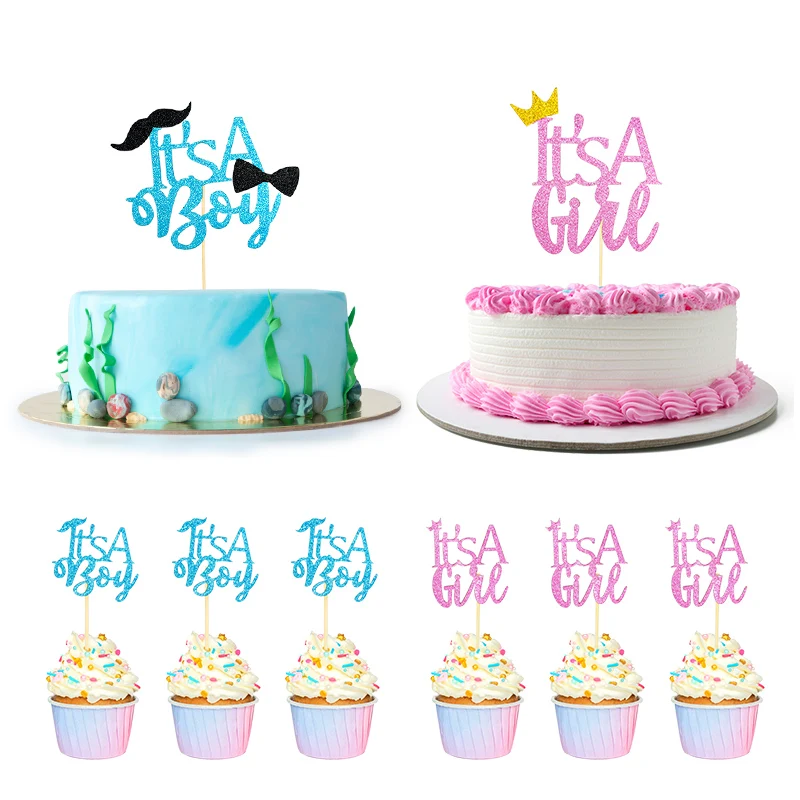 

1/10pcs It's A Boy Girl Cake Topper Pink Blue Glitter Cupcake Flags for Baby Shower 1st Birthday Party Gender Reveal Decorations