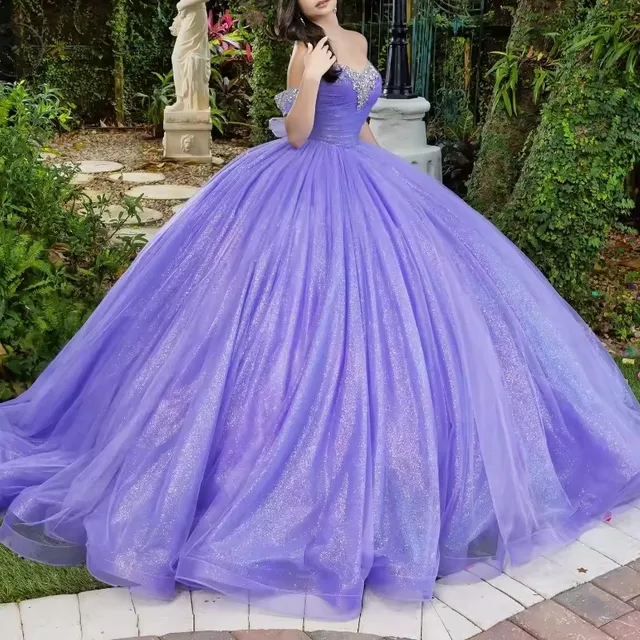 Bomaris Glittering Lavender Ball Gown Quinceanera Dresses Sexy Off-Shoulder Princess Party Vestidos De 15 Anos Customized 1