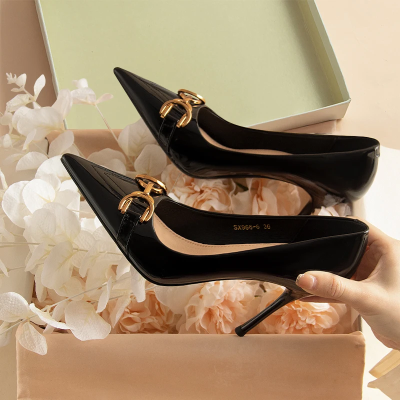 

Sexy nude high-heeled shoes for girls in spring and autumn 2023 Joker shallow patent leather pointed shoes 4908