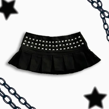 Y2k Clothes Gothic Punk Studded Mini Skirt Harajuku Sexy Ultra Short Rivet Pleated Skirt Hot Girl Kawaii Skirt Womens Clothing 1