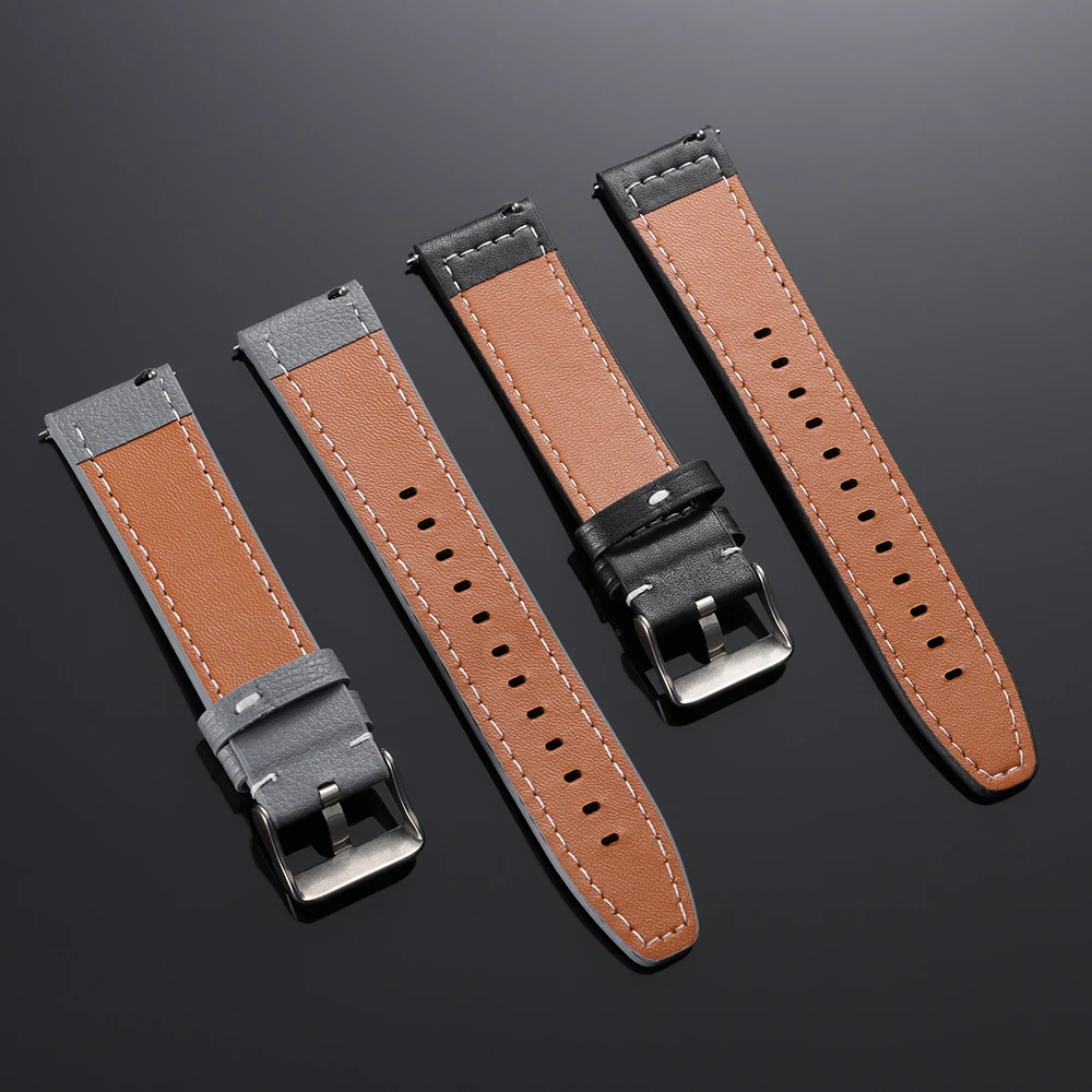 Premium Leather Quick Release Watch Band Straps with Pin Buckle - Black, Brown, White, Grey