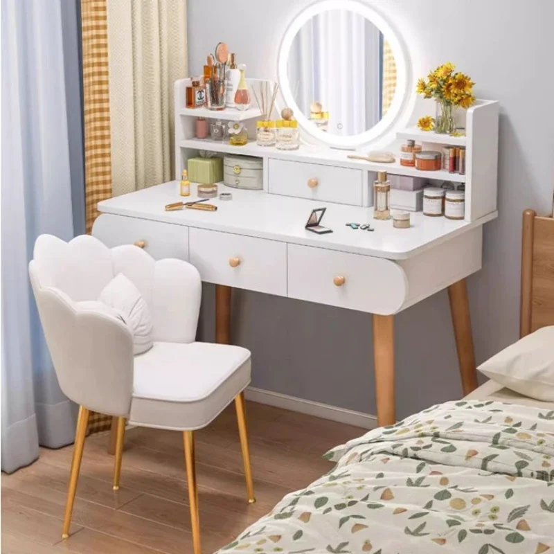 

Girl Chair LED Dressing Table Modern Minimal Small Mobile Bedroom Dressing Table Storage Desk Coiffeuse De Chambre Furniture