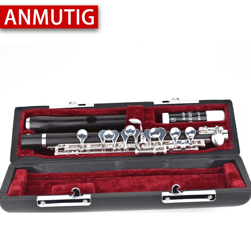 ANMUTIG C Key Ebony Piccolo Cupronickel Flute Silver Plated Key C16