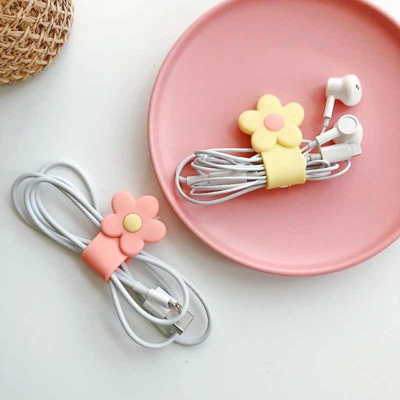 Cute Silicone Flower Cable Organizer Phone USB Line Buckle Winder Wire Protector Cable Earphone Wire Management Cord Holder