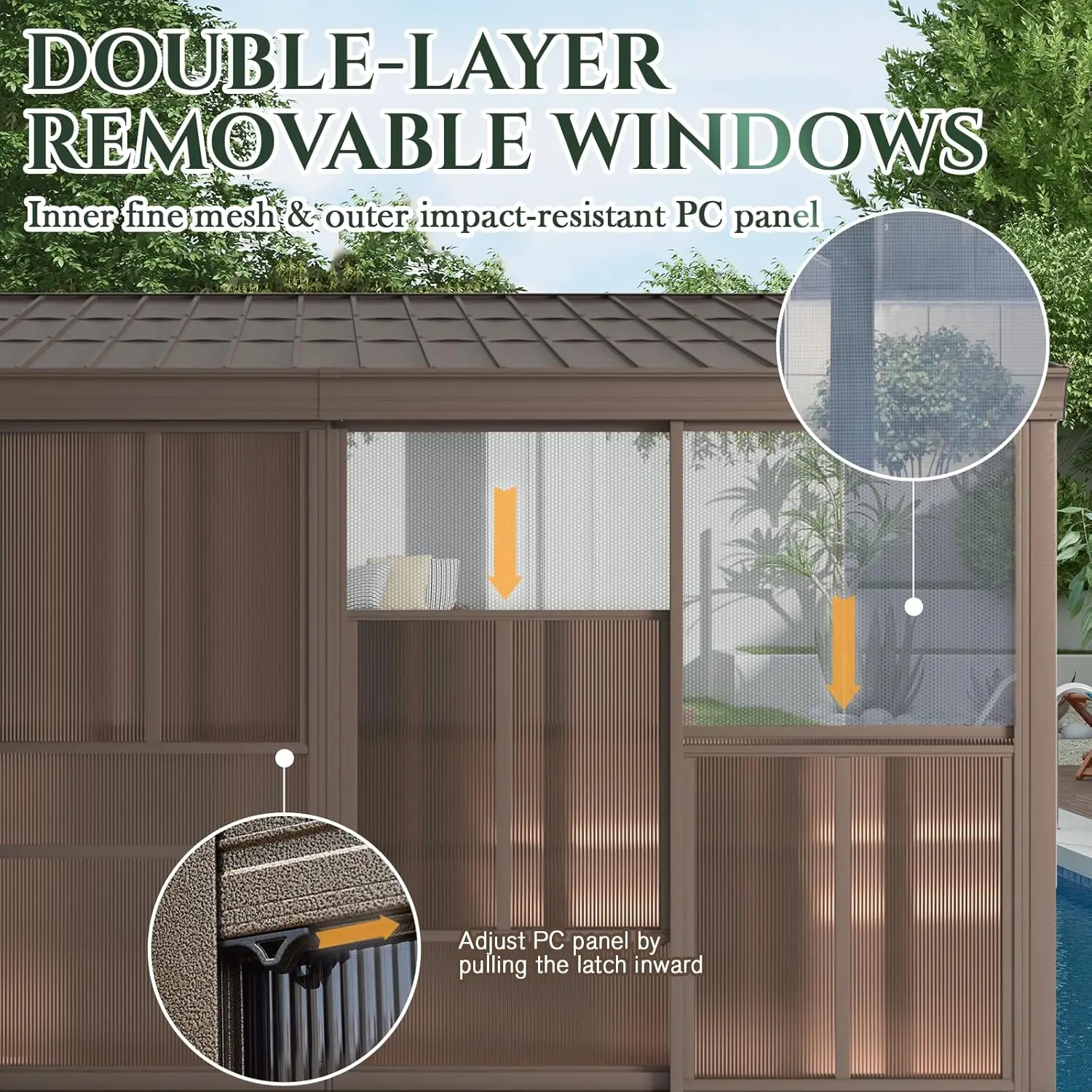 10 x 12FT Wall-Mounted Sunroom with Removable 3-Sided Doors & Aluminum Frame, All-Weather Sun Room with Galvanized Steel Roof