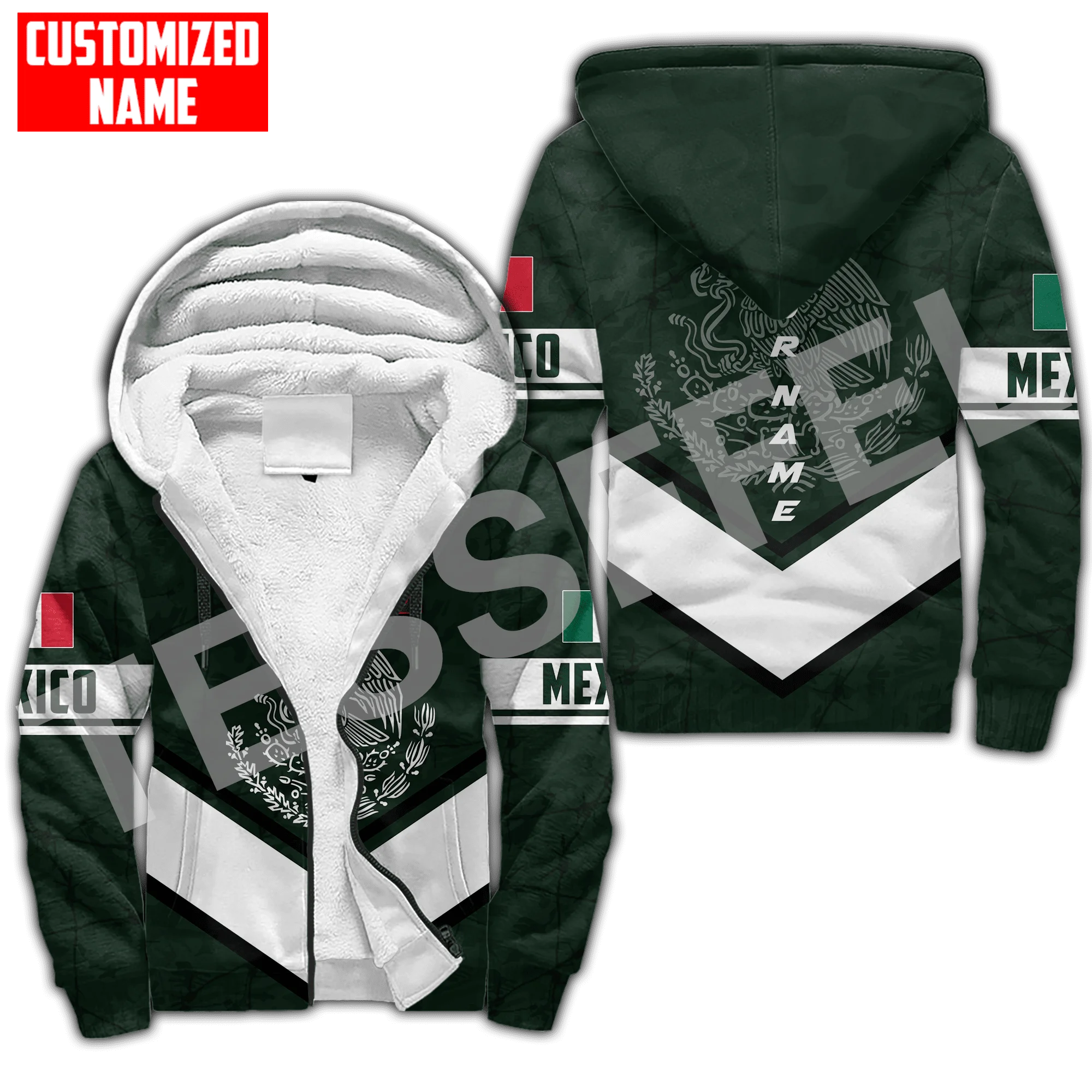 Mexico Proud Eagle Rooster Skull Country Custom Name Tattoo Thicker Winter Coat 3DPrint Men/Women Harajuku Warm Fleece Hoodies X