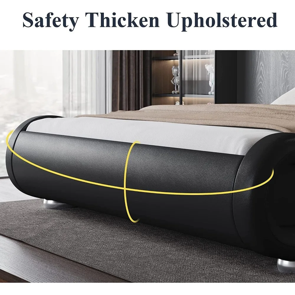 Queen Size Bed Frame with Ergonomic & Adjustable Headboard, Low Profile Modern Upholstered Platform Sleigh Design 6