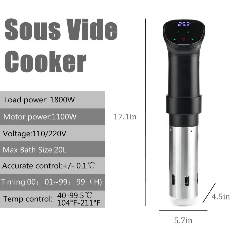 1800W IPX7 Waterproof Vacuum Sous Vide Cooker Immersion Circulator Accurate  Cooking With LED Digital Display Slow Cooker Heater